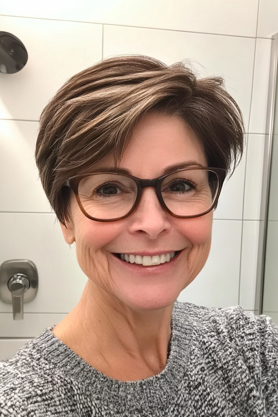 22. Short Boyish Cut in Medium Brown (Short Hairstyles For Women Over 60 With Glasses) - Short Hairstyles For Women Over 60 With Glasses