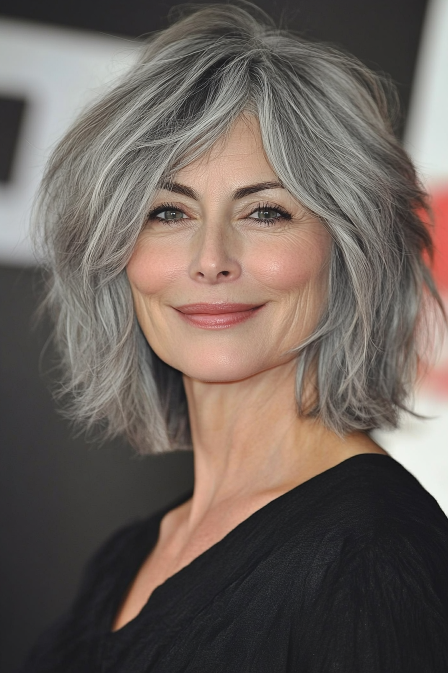 4. Short Textured Shag in Salt-and-Pepper Gray (Shag Haircuts For Women Over 50) - Shag Haircuts For Women Over 50