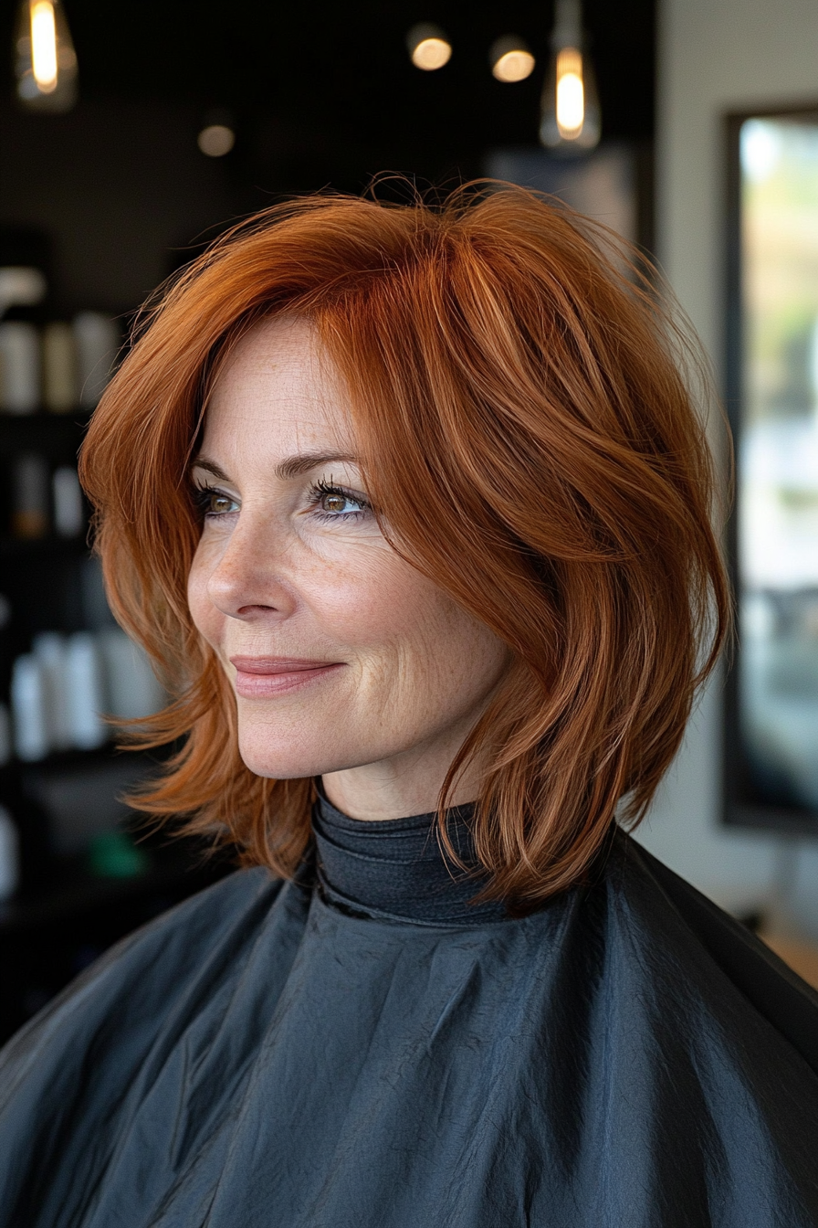 6. Chin-Length Shag with Auburn Undertones (Shag Haircuts For Women Over 50) - Shag Haircuts For Women Over 50
