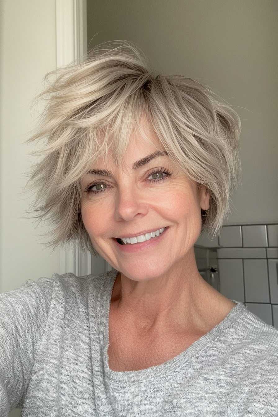 8. Pixie Shag with Ash Blonde Texture (Shag Haircuts For Women Over 50) - Shag Haircuts For Women Over 50