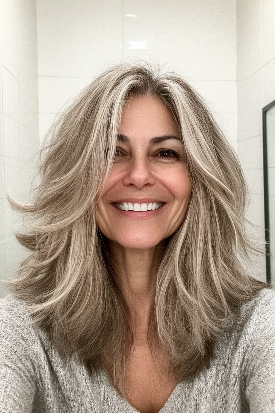 9. Shaggy Lob with Sandy Blonde Tones (Shag Haircuts For Women Over 50) - Shag Haircuts For Women Over 50