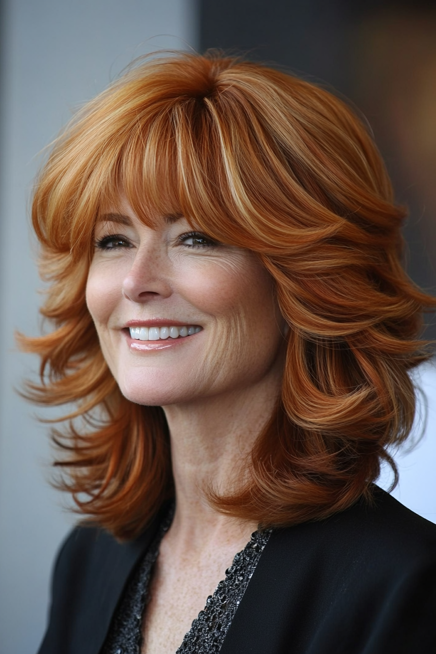 19. Bouncy Shag with Light Copper Tones (Shag Haircuts For Women Over 50) - Shag Haircuts For Women Over 50