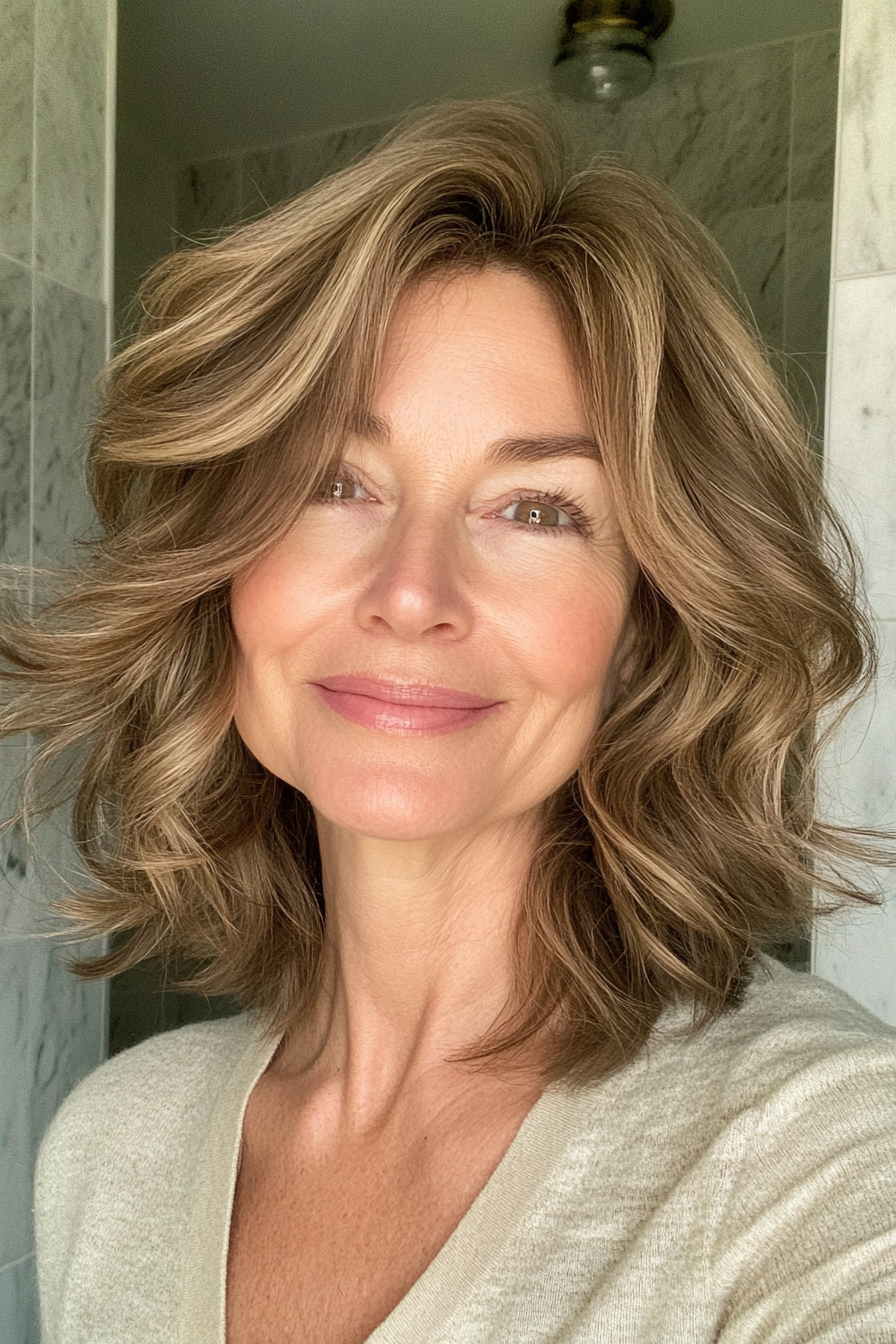 24. Shag with Sun-Kissed Light Brown Waves (Shag Haircuts For Women Over 50) - Shag Haircuts For Women Over 50