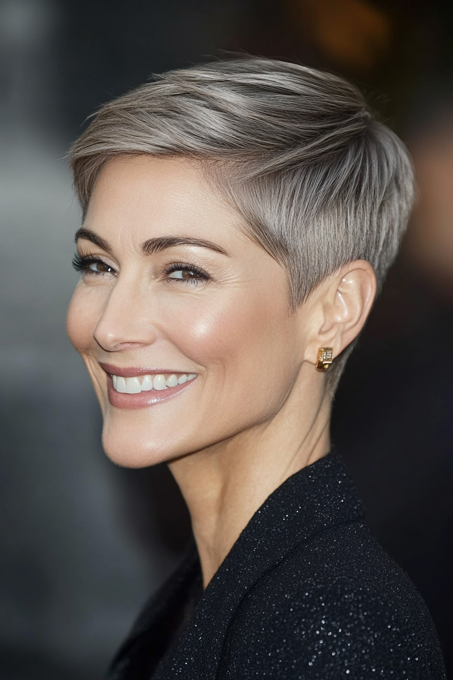 3. Tapered Crop with Ash Brown Shine (Short Hairstyles For Older Women) - Short Hairstyles For Older Women