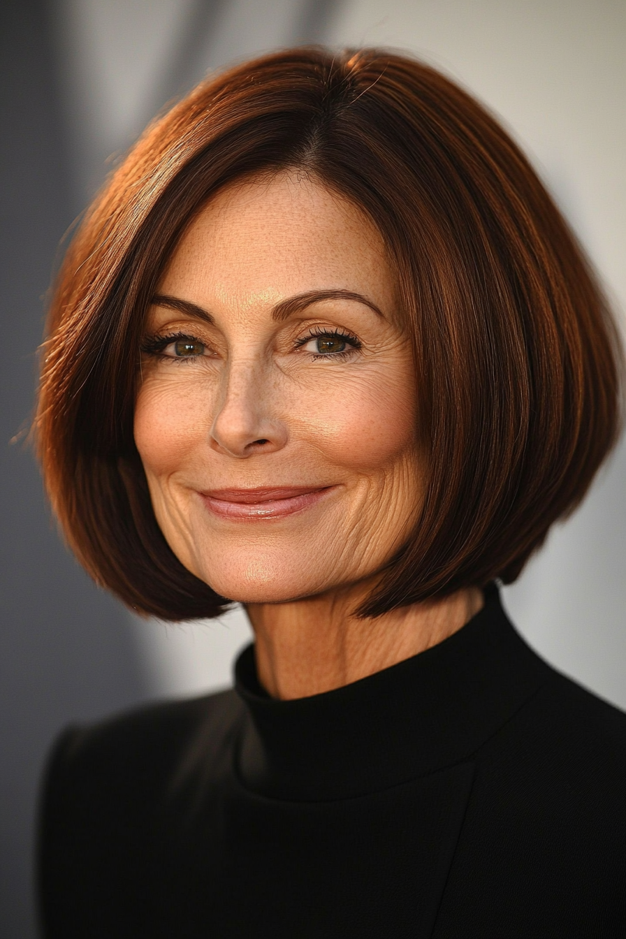 5. Classic Bob with Deep Chestnut Tint (Short Hairstyles For Older Women) - Short Hairstyles For Older Women
