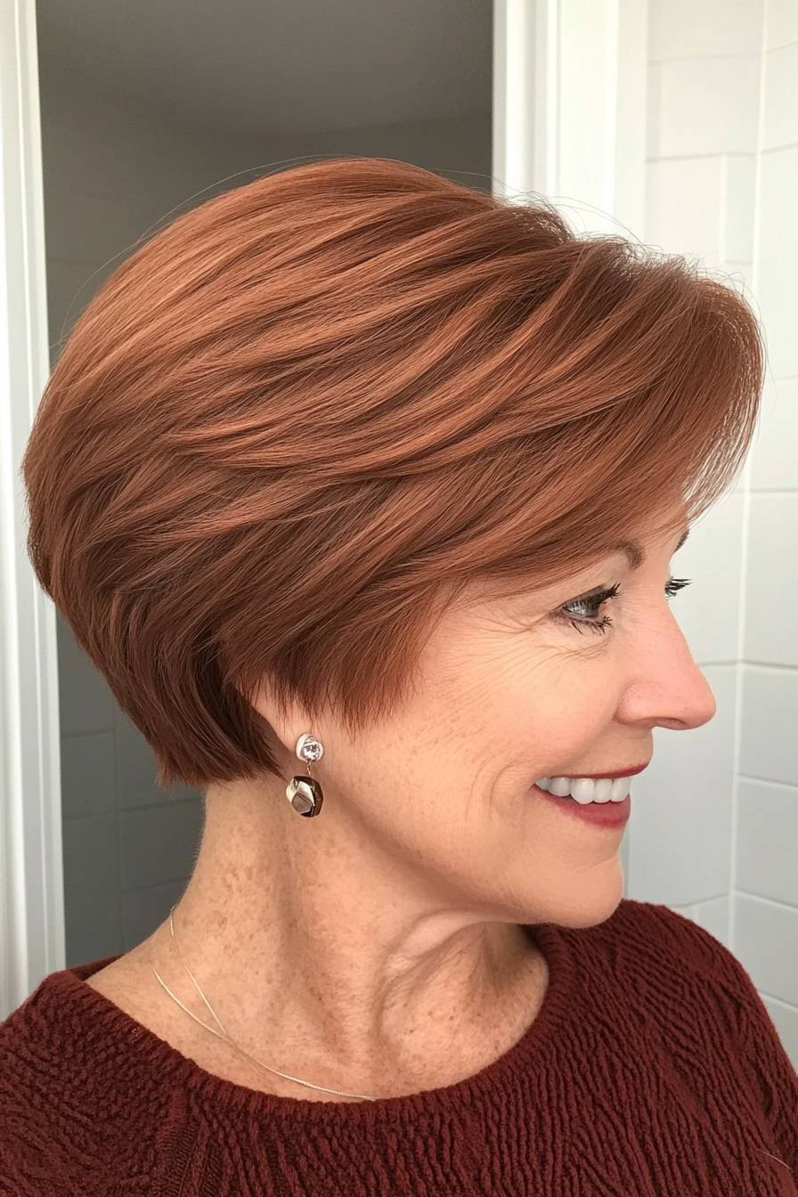 7. Short Layered Crop in Warm Auburn (Short Hairstyles For Older Women) - Short Hairstyles For Older Women