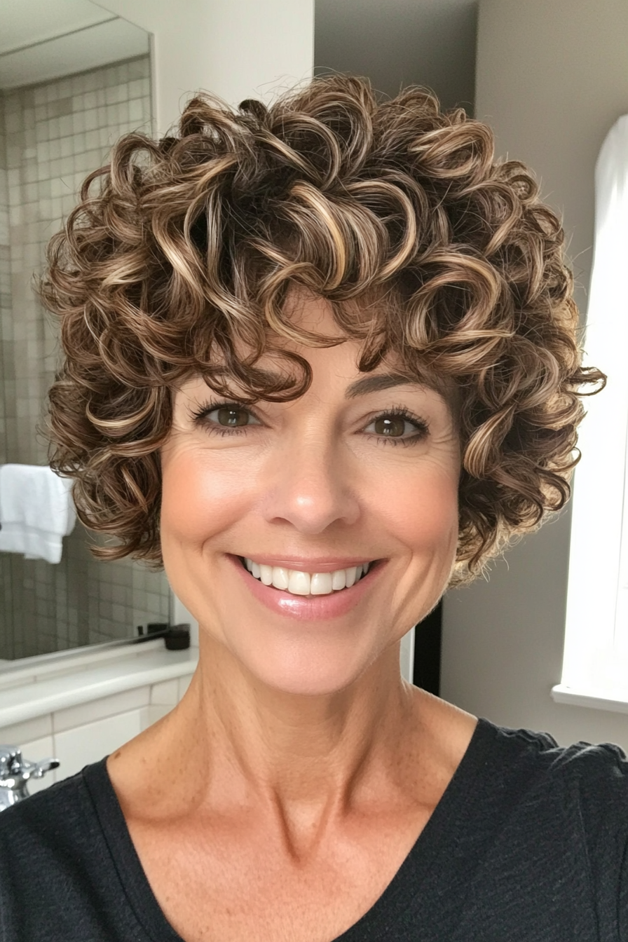 8. Curly Pixie with Soft Caramel Touch (Short Hairstyles For Older Women) - Short Hairstyles For Older Women