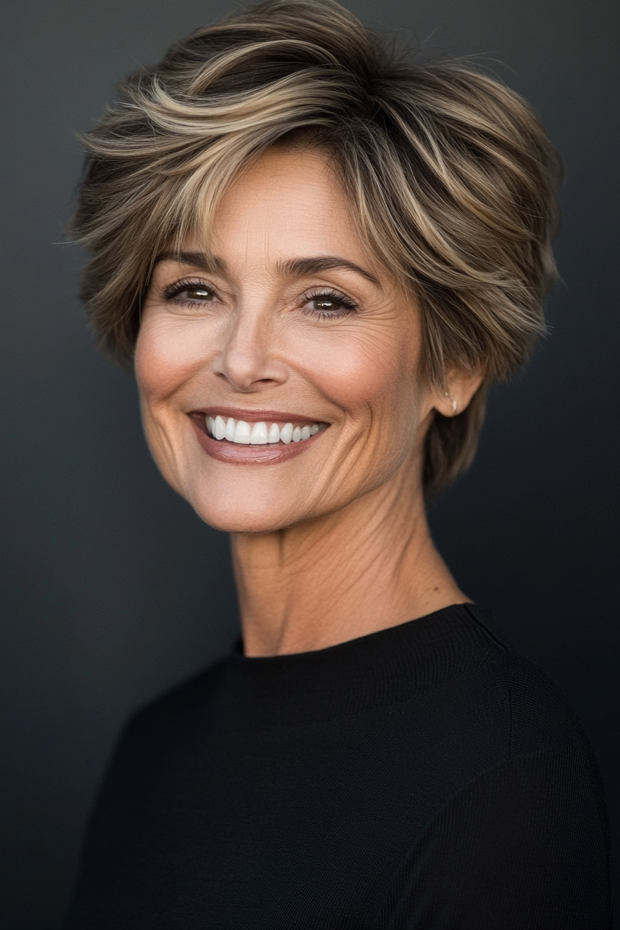 10. Ear-Length Cut in Sandy Brown Layers (Short Hairstyles For Older Women) - Short Hairstyles For Older Women