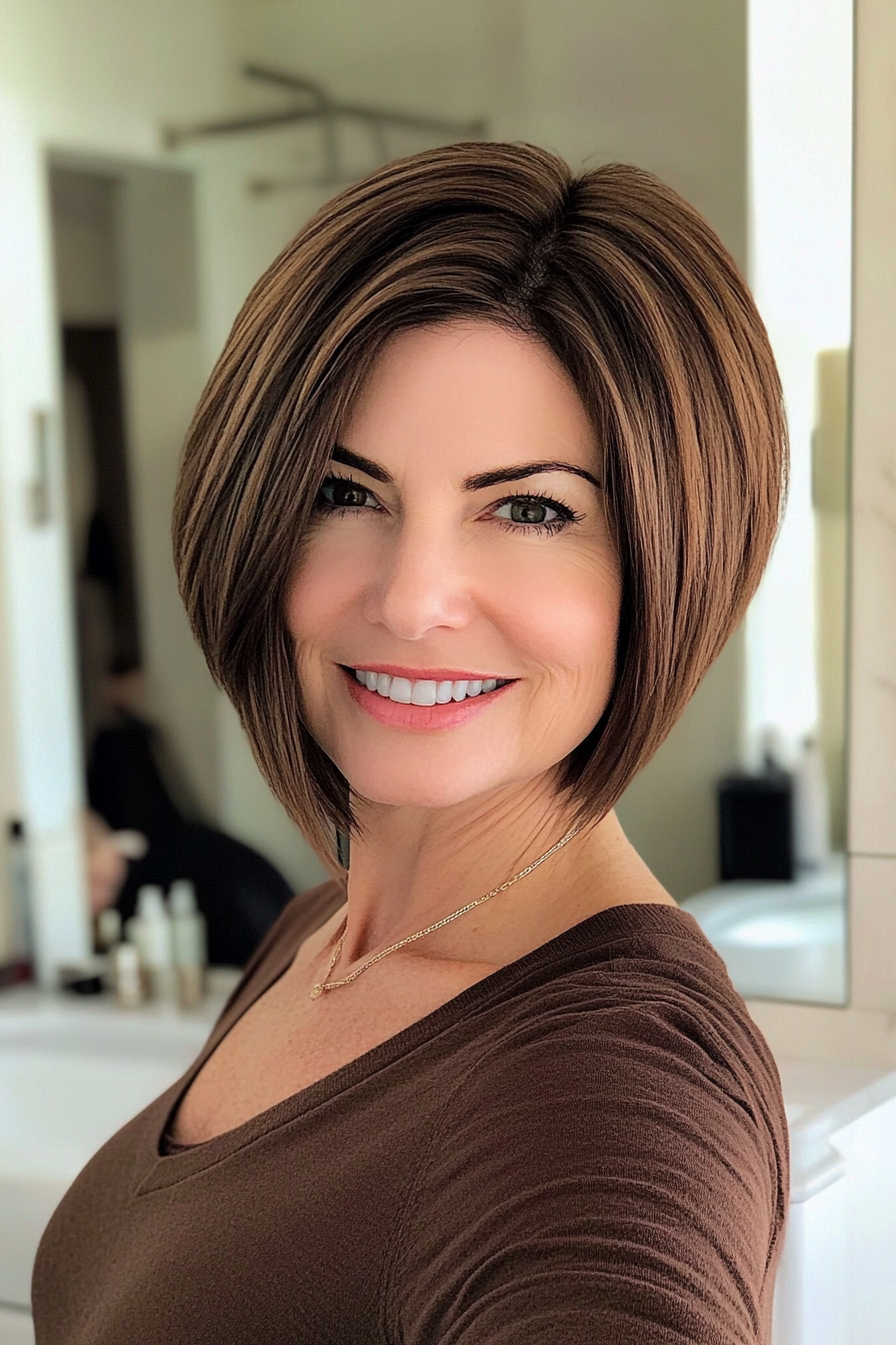 12. Inverted Bob in Warm Brunette (Short Hairstyles For Older Women) - Short Hairstyles For Older Women