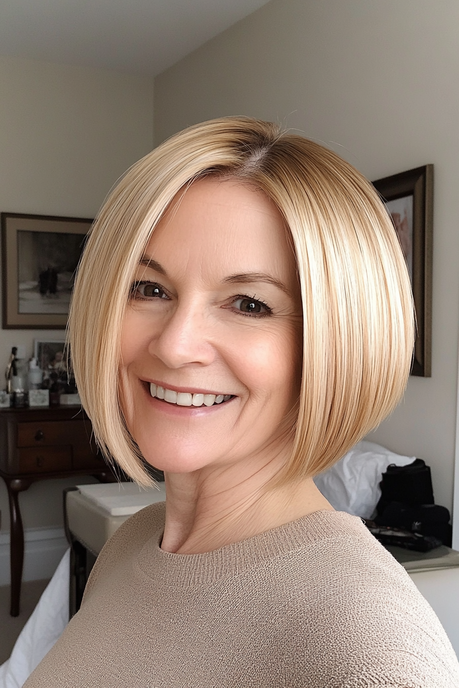 16. Blunt Bob in Golden Blonde (Short Hairstyles For Older Women) - Short Hairstyles For Older Women