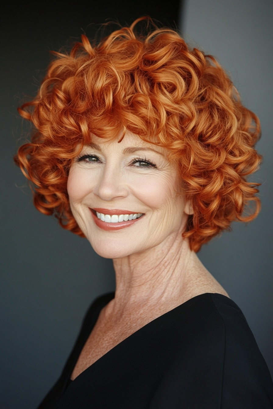18. Curly Bob in Copper Red (Short Hairstyles For Older Women) - Short Hairstyles For Older Women