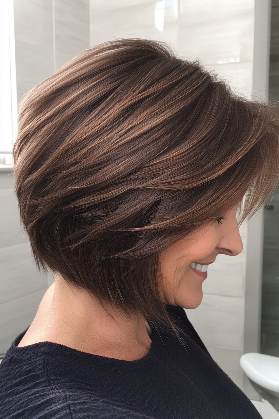 21. Stacked Bob in Espresso Brown (Short Hairstyles For Older Women) - Short Hairstyles For Older Women