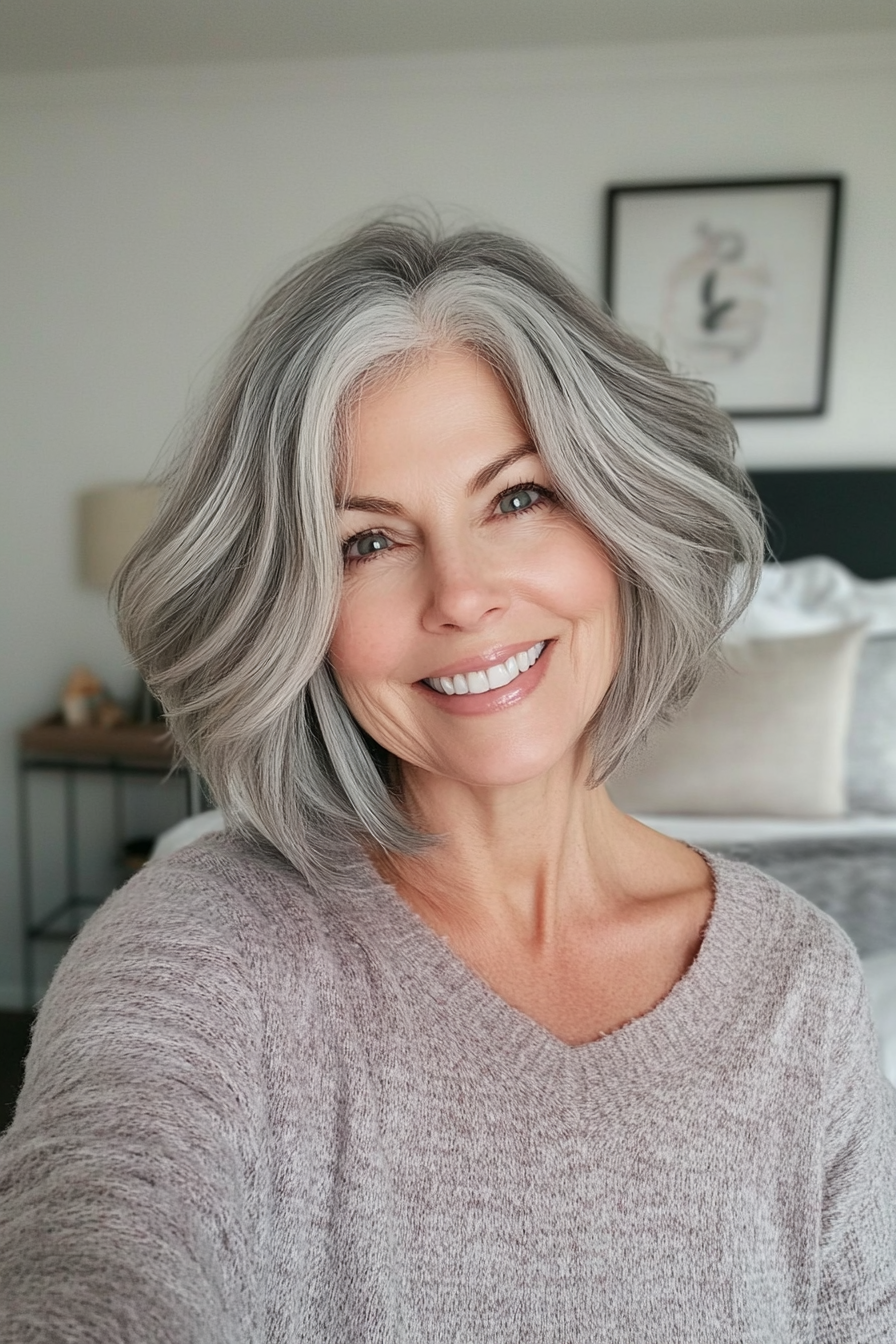 27. Textured Lob in Natural Gray (Short Hairstyles For Older Women) - Short Hairstyles For Older Women