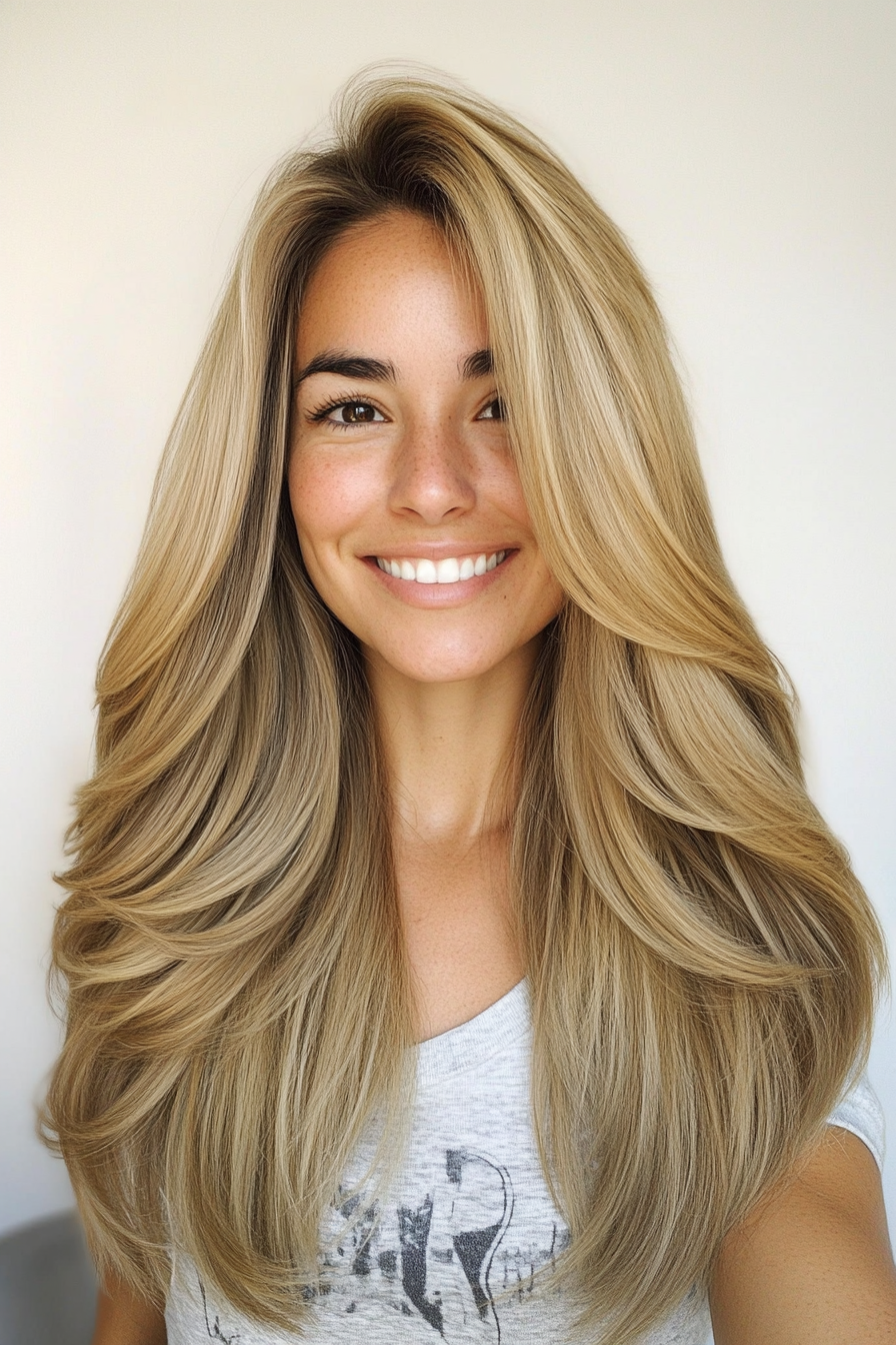 2. Golden Beige Long Cascade Layers (Haircuts For Long Hair With Layers) - Haircuts For Long Hair With Layers