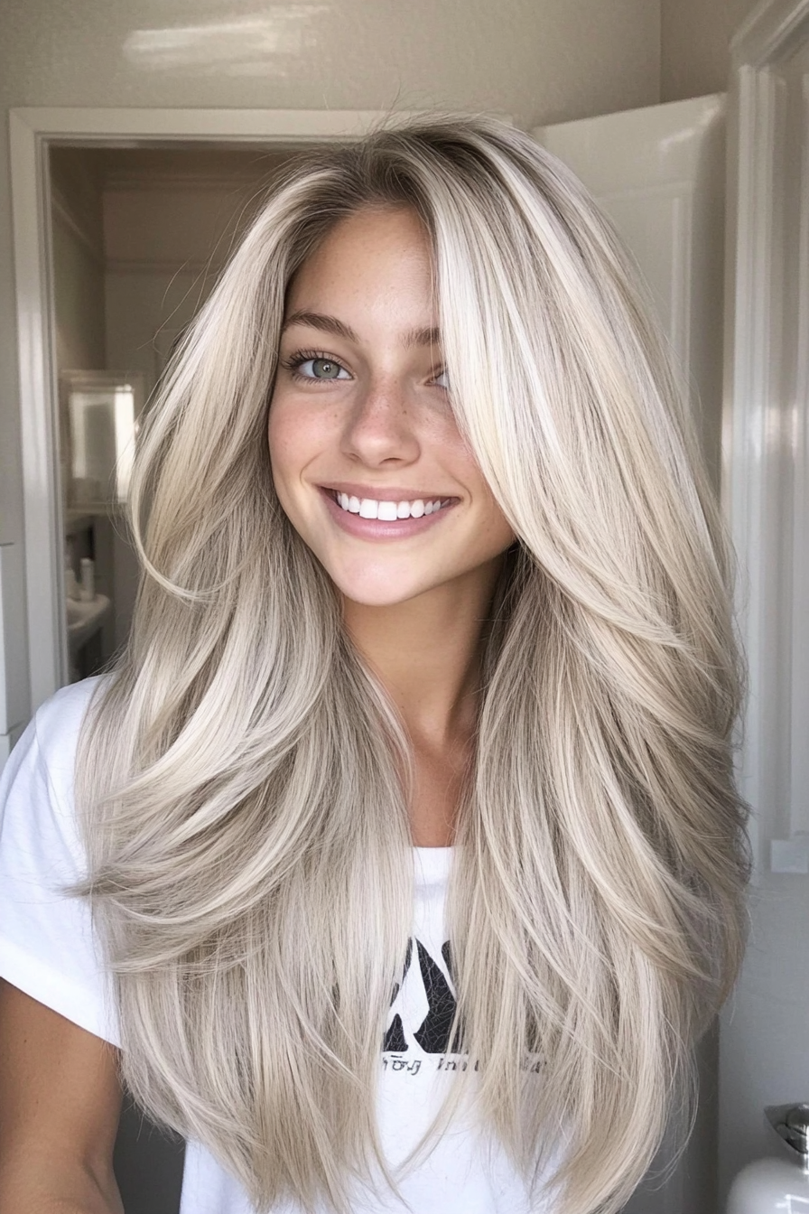 10. Light Ash Blonde Layered Cut (Haircuts For Long Hair With Layers) - Haircuts For Long Hair With Layers