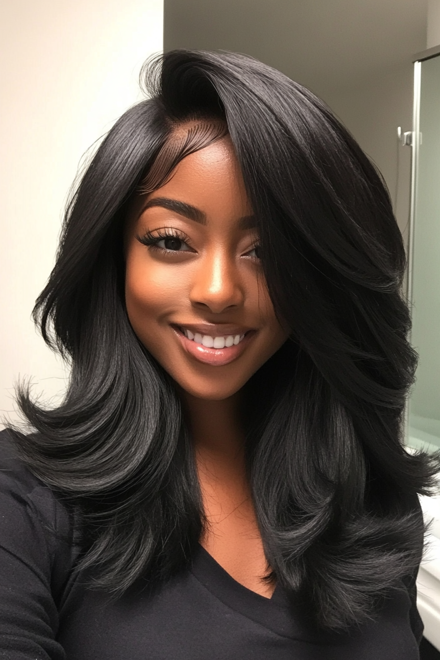 13. Natural Black Layered Lob (Haircuts For Long Hair With Layers) - Haircuts For Long Hair With Layers