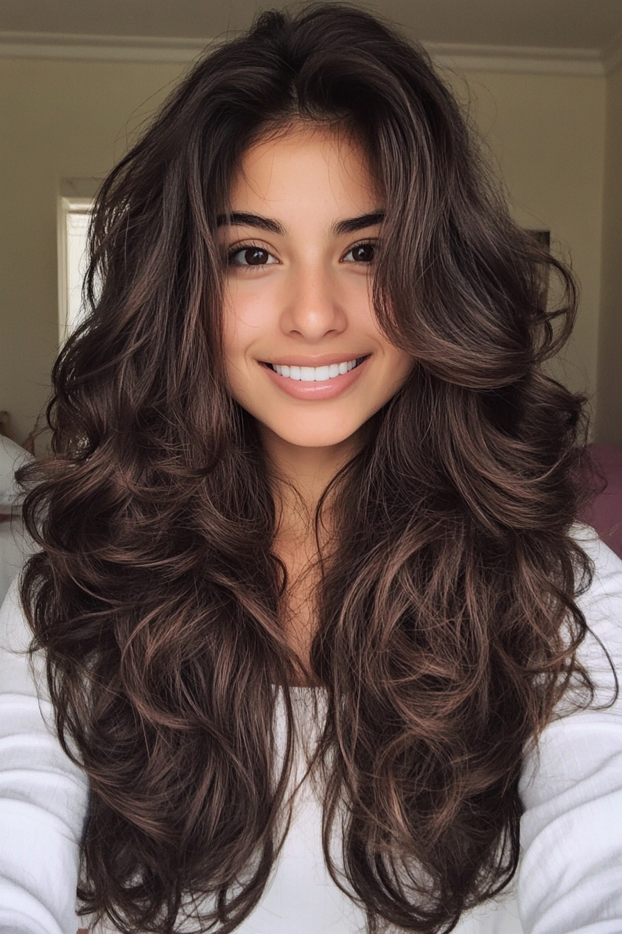 21. Dark Mocha Layered Curls (Haircuts For Long Hair With Layers) - Haircuts For Long Hair With Layers