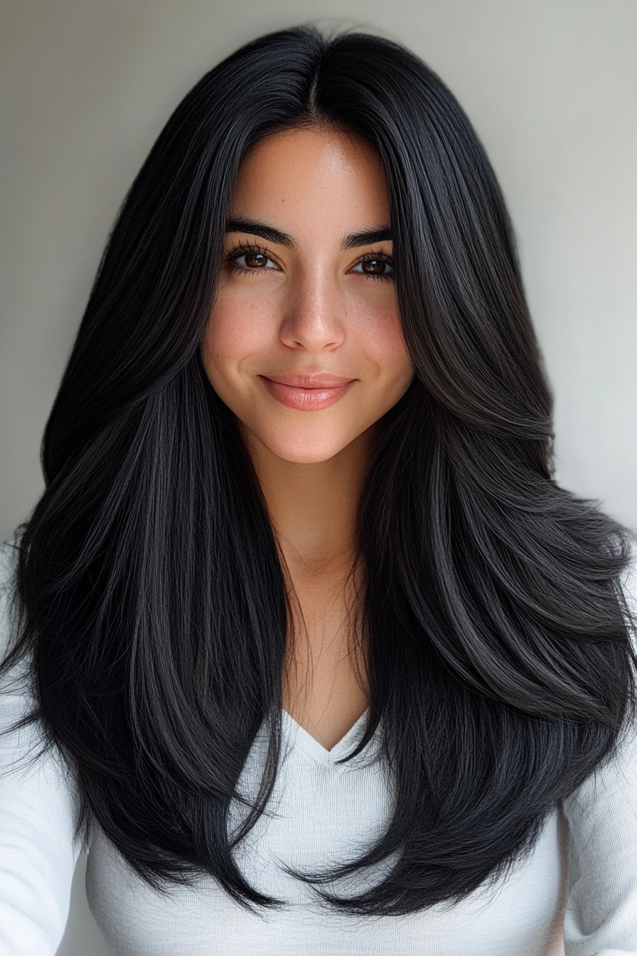 24. Rich Jet Black Layered U-Cut (Haircuts For Long Hair With Layers) - Haircuts For Long Hair With Layers