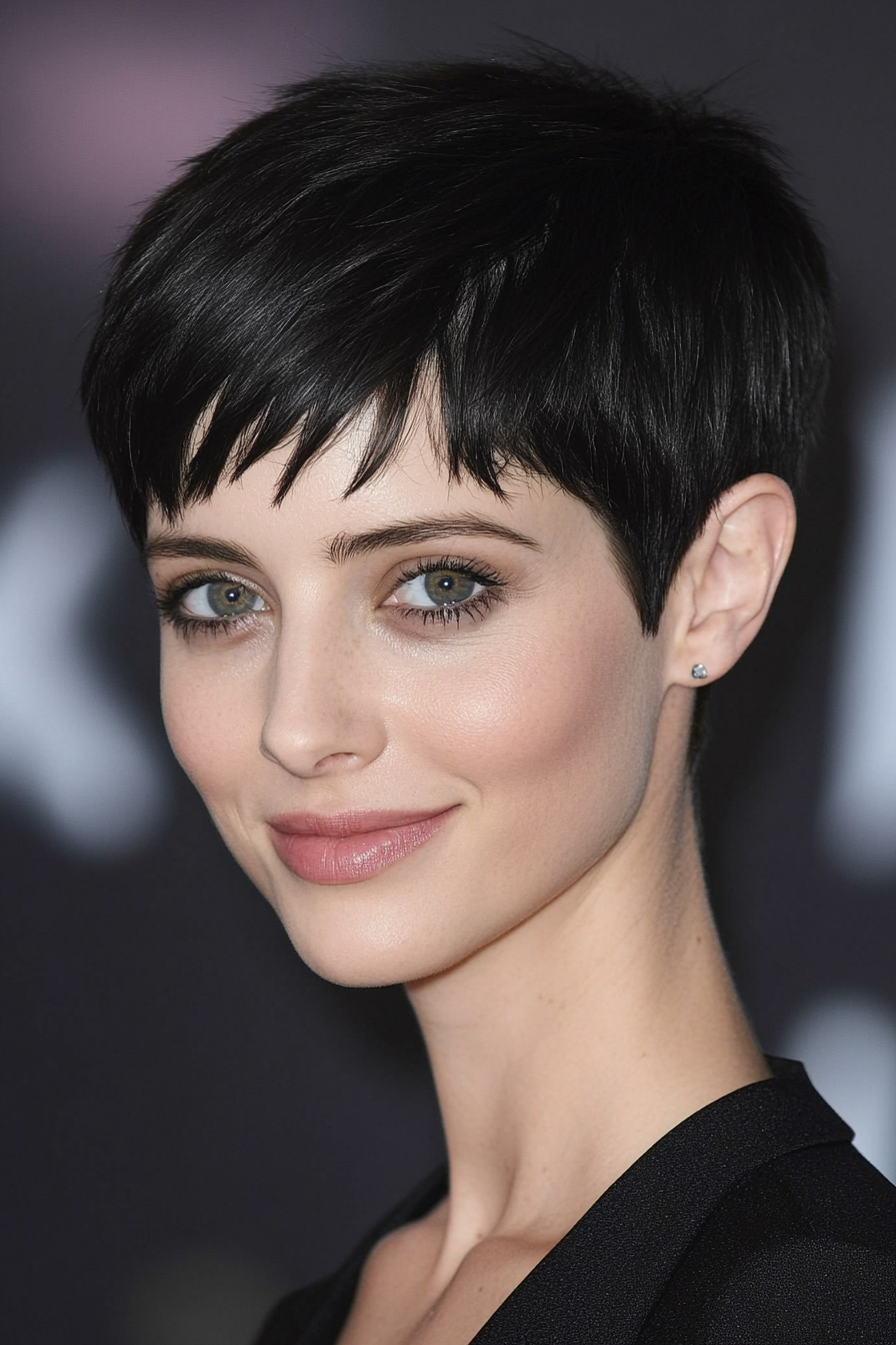 3. Short Tapered Pixie in Deep Black (Pixie Hairstyles For Thin Hair) - Pixie Hairstyles For Thin Hair