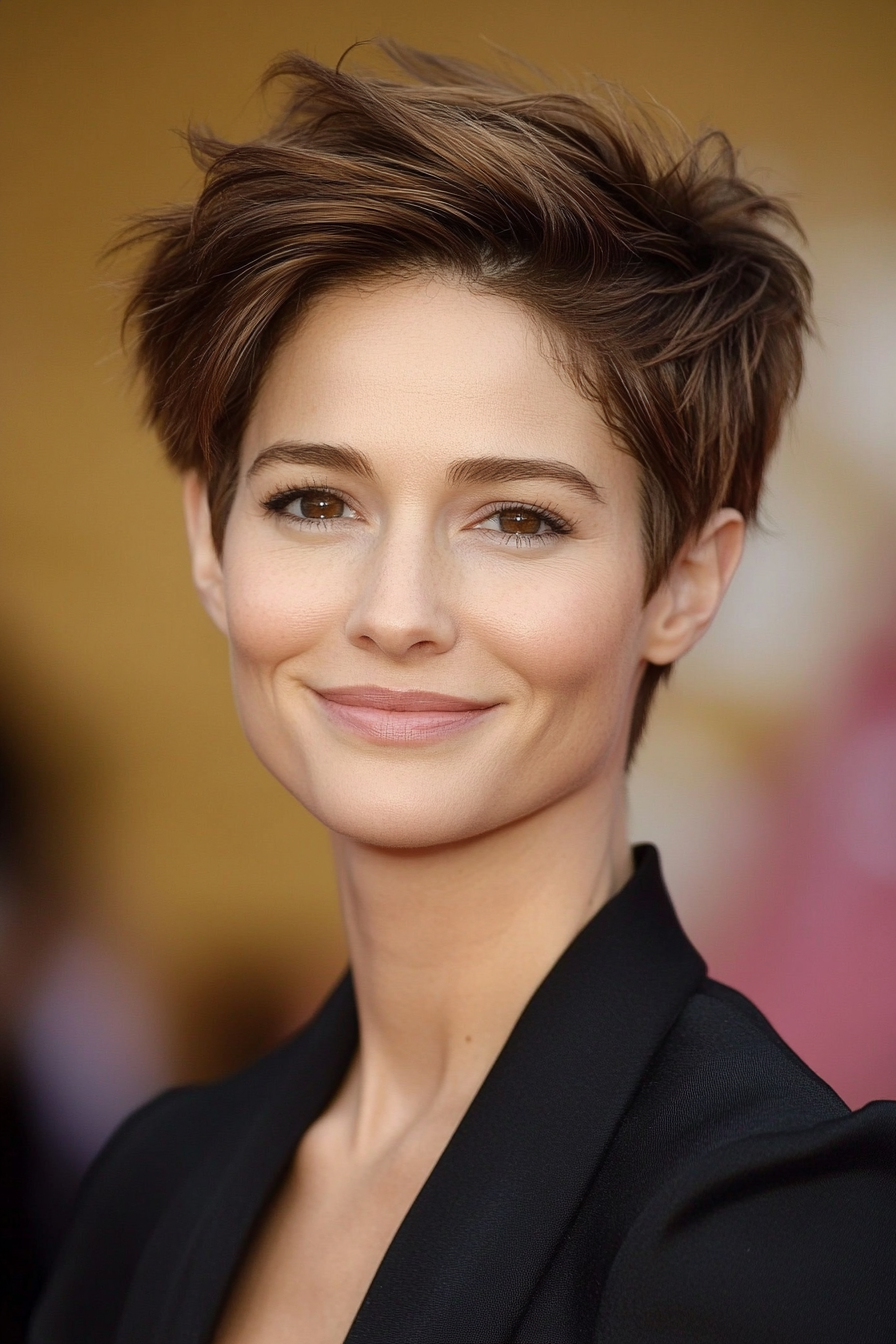 4. Feathered Pixie Cut in Ash Brown (Pixie Hairstyles For Thin Hair) - Pixie Hairstyles For Thin Hair