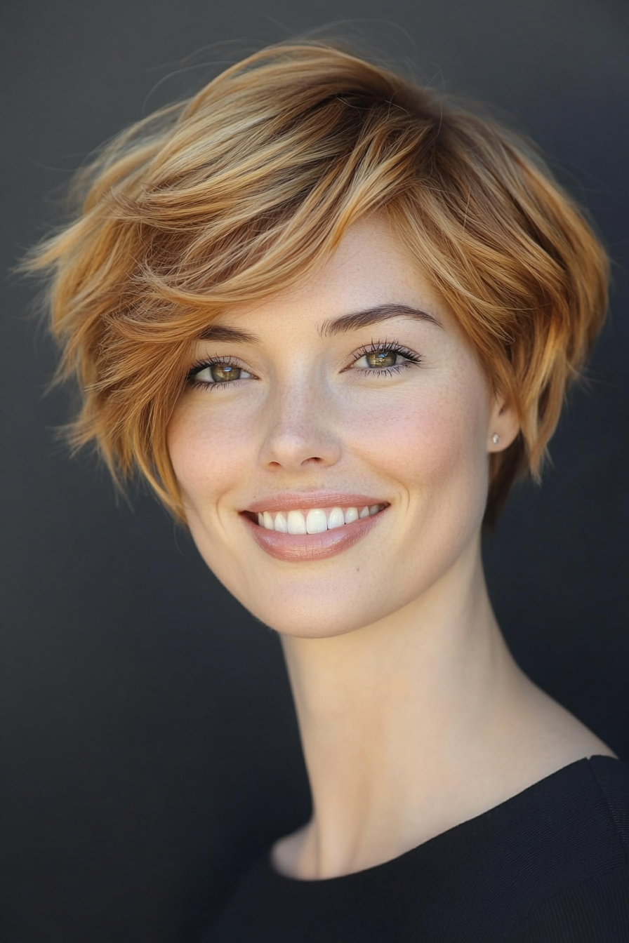 11. Curved Fringe Pixie in Light Brown (Pixie Hairstyles For Thin Hair) - Pixie Hairstyles For Thin Hair