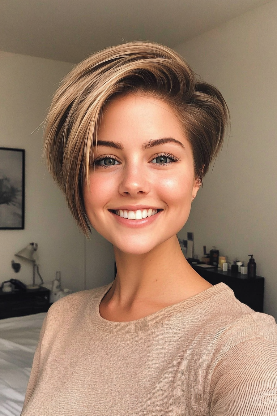 14. Pixie Bob Hybrid in Dark Blonde (Pixie Hairstyles For Thin Hair) - Pixie Hairstyles For Thin Hair