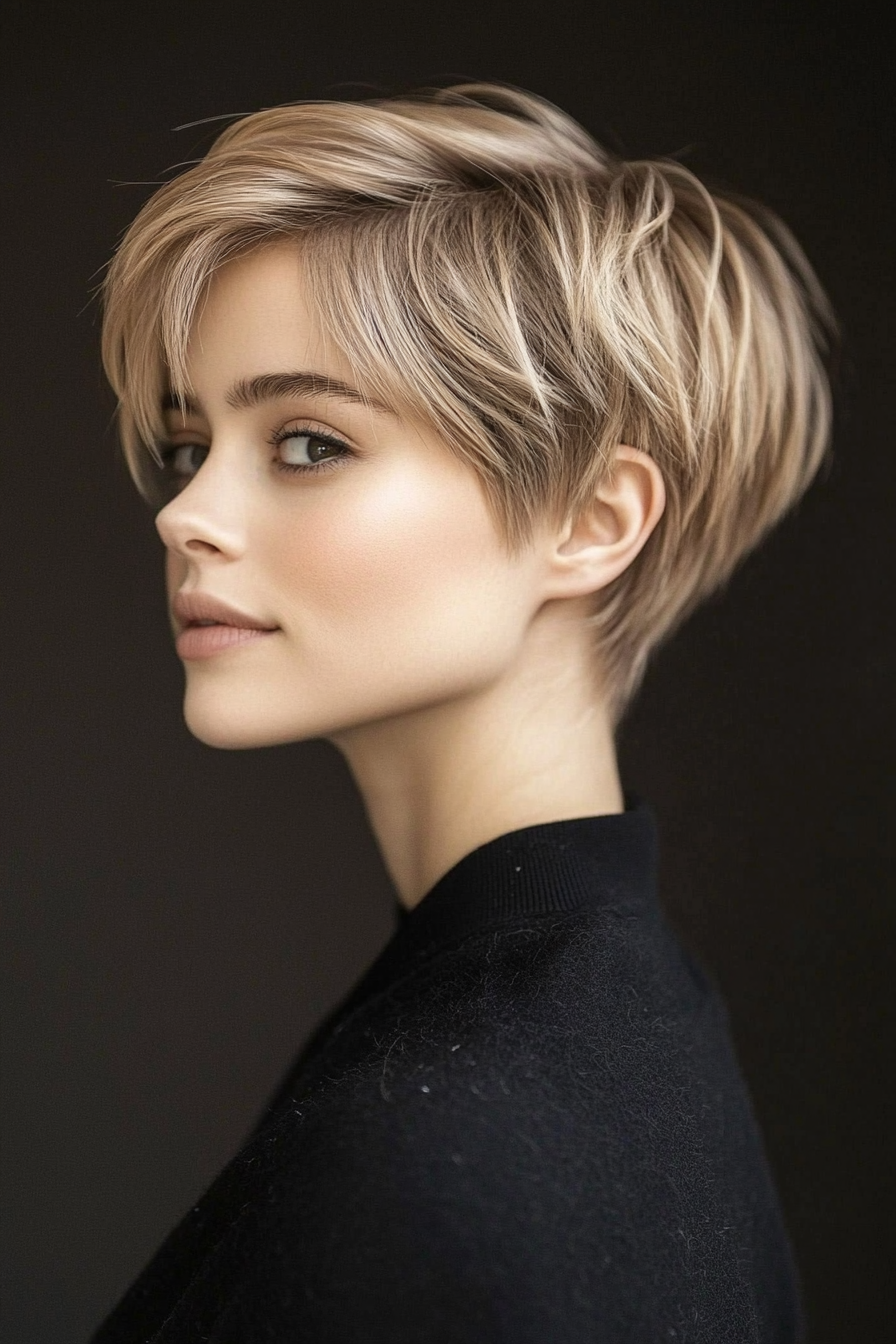 17. Layered Crop Pixie in Warm Beige (Pixie Hairstyles For Thin Hair) - Pixie Hairstyles For Thin Hair
