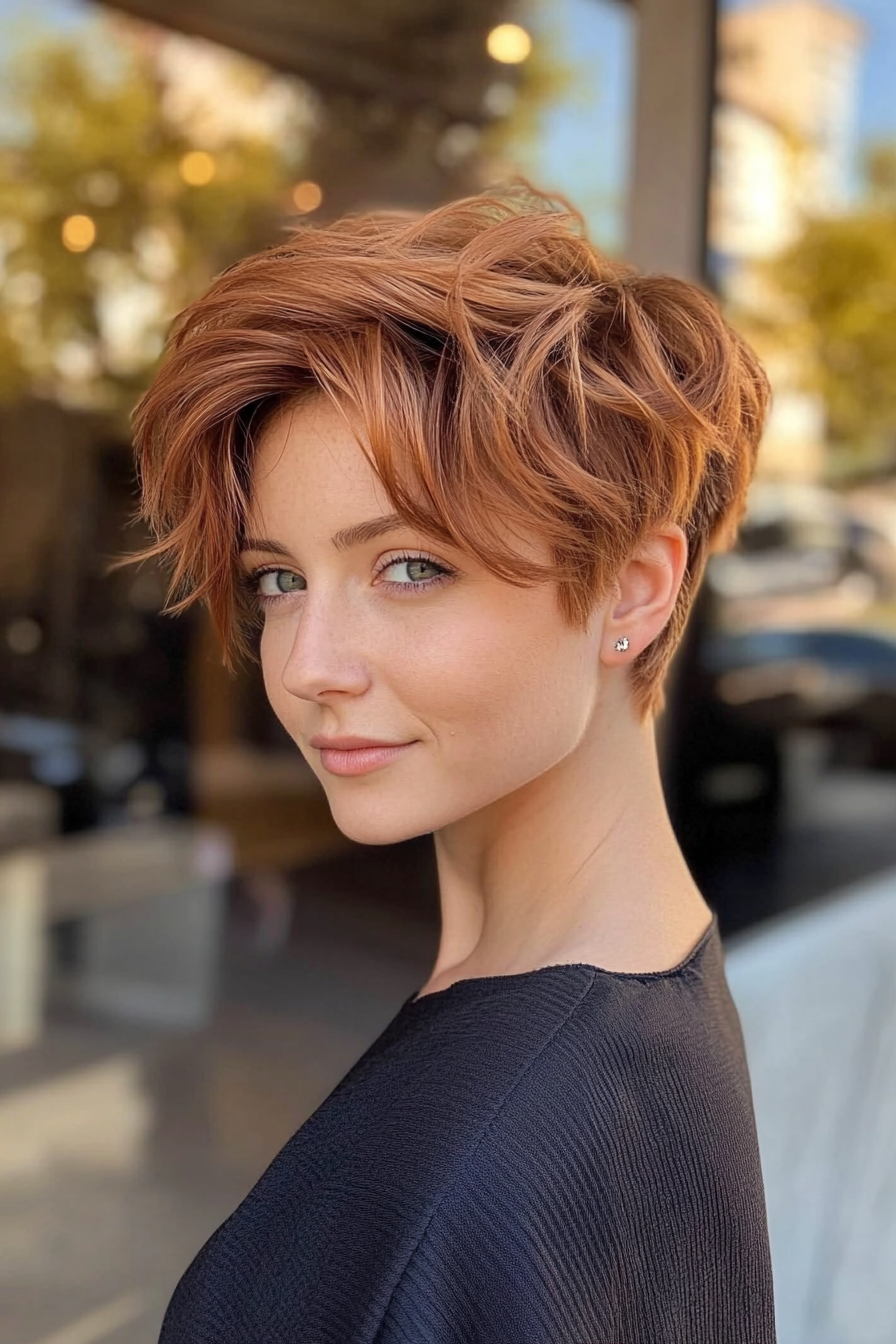 20. Choppy Pixie in Cinnamon Brown (Pixie Hairstyles For Thin Hair) - Pixie Hairstyles For Thin Hair