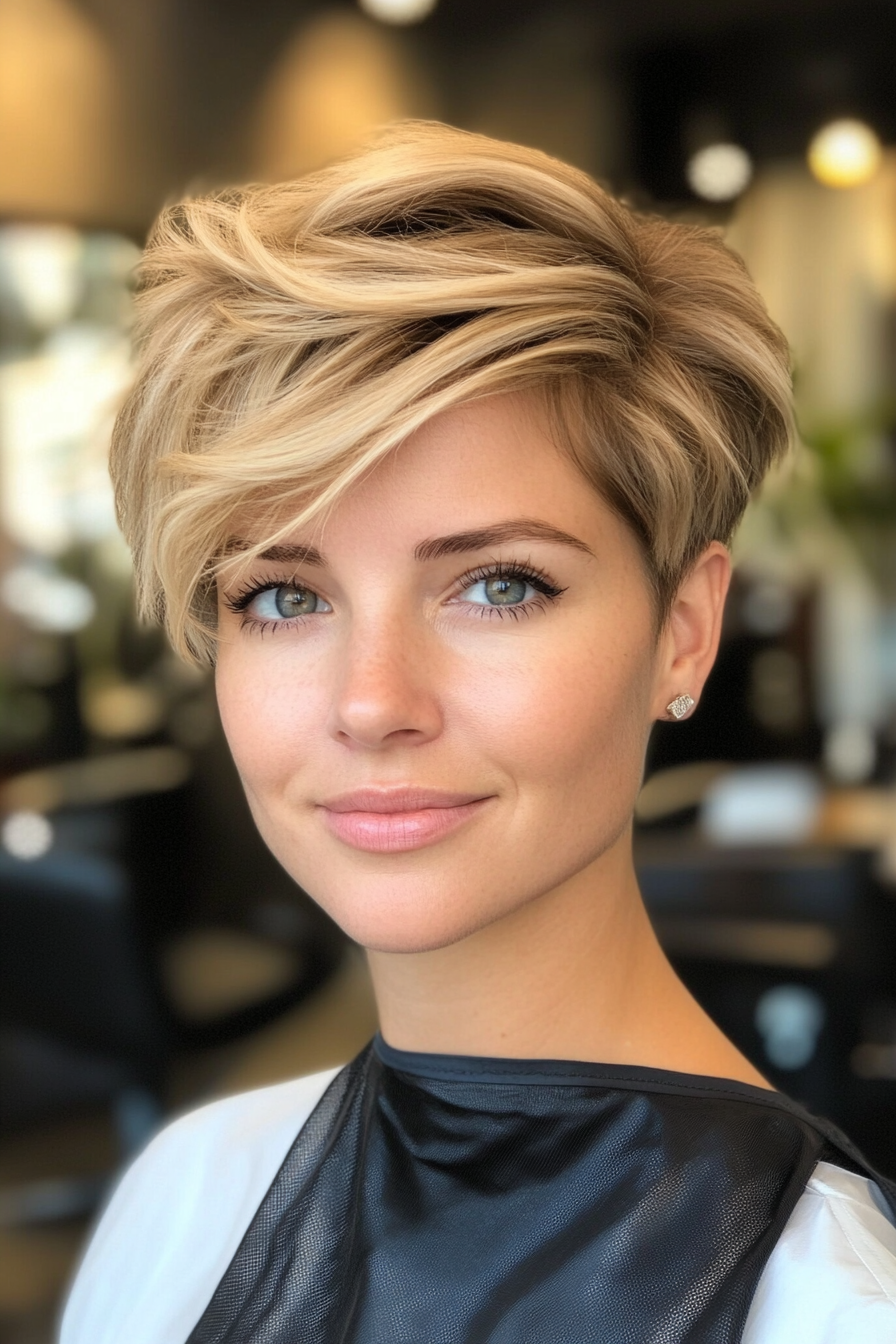 21. Voluminous Crown Pixie in Honey Blonde (Pixie Hairstyles For Thin Hair) - Pixie Hairstyles For Thin Hair