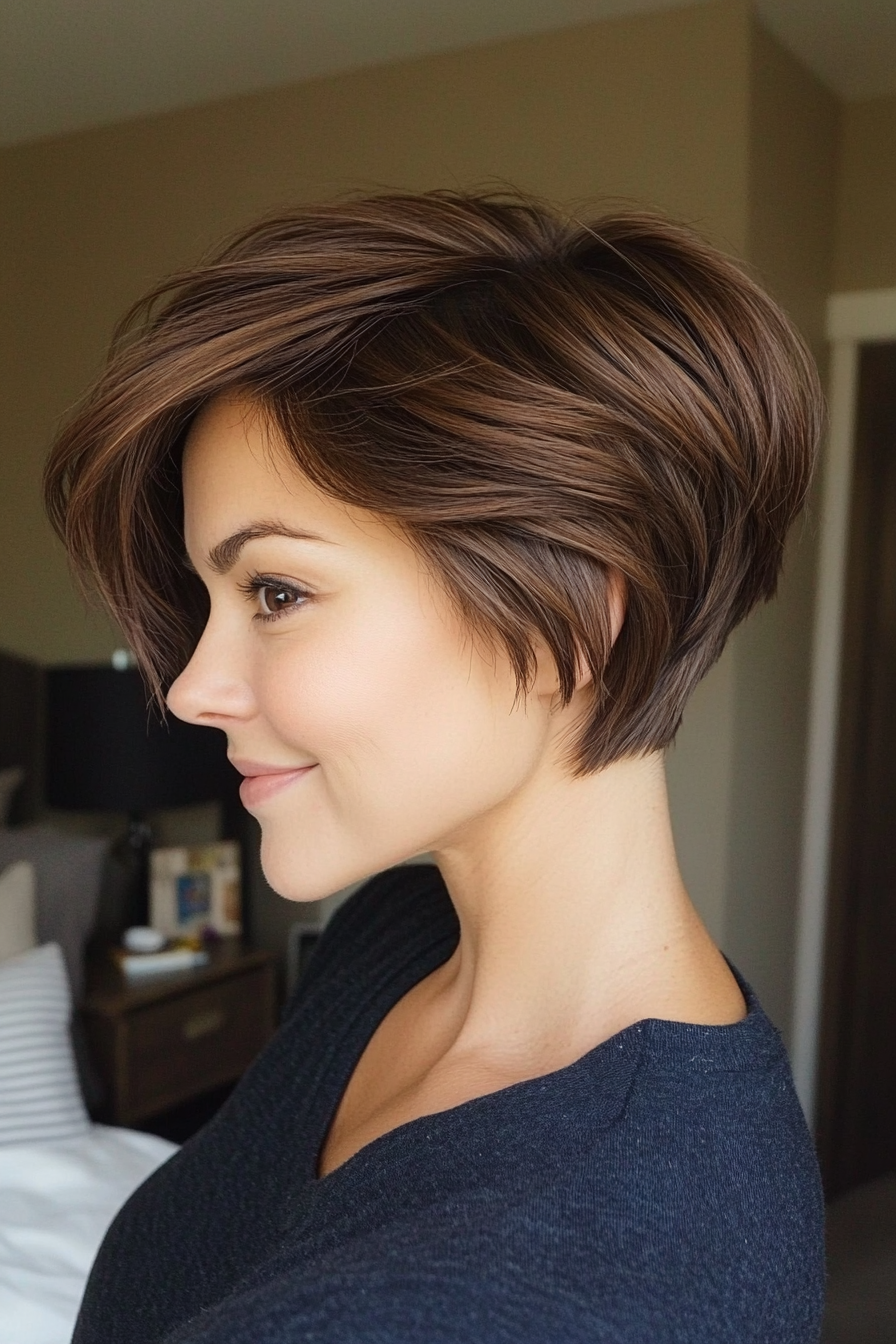 25. Graduated Pixie in Cool Brown (Pixie Hairstyles For Thin Hair) - Pixie Hairstyles For Thin Hair