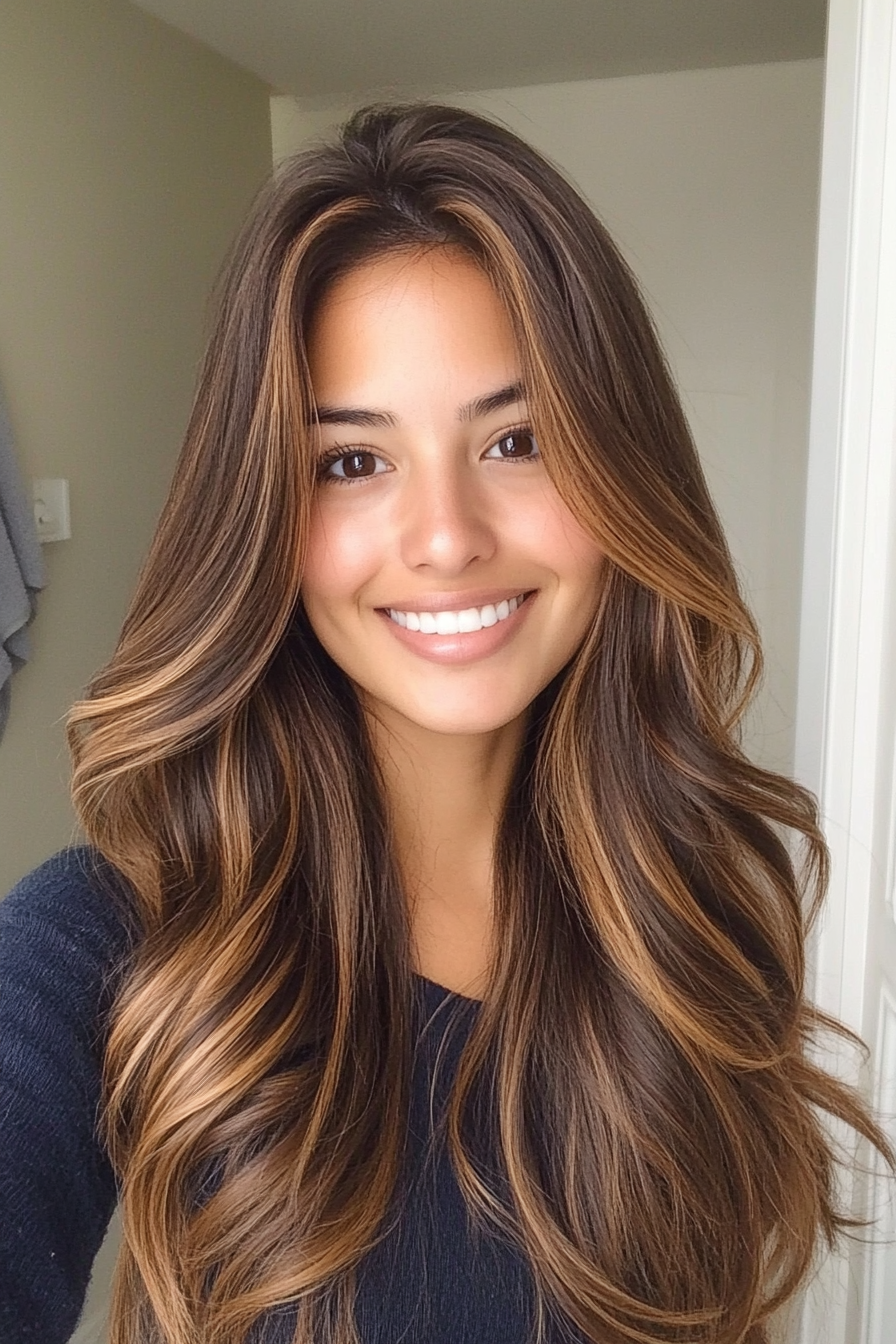 2. Caramel Sunkissed Face Frame (Haircuts For Long Brown Hair) - Haircuts For Long Brown Hair