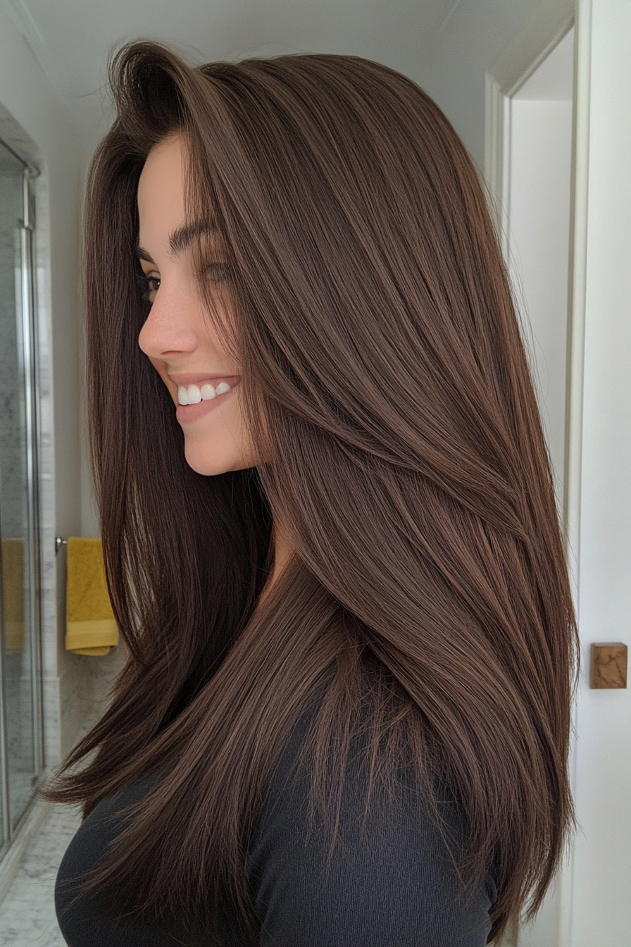 3. Dark Espresso Sleek Layers (Haircuts For Long Brown Hair) - Haircuts For Long Brown Hair