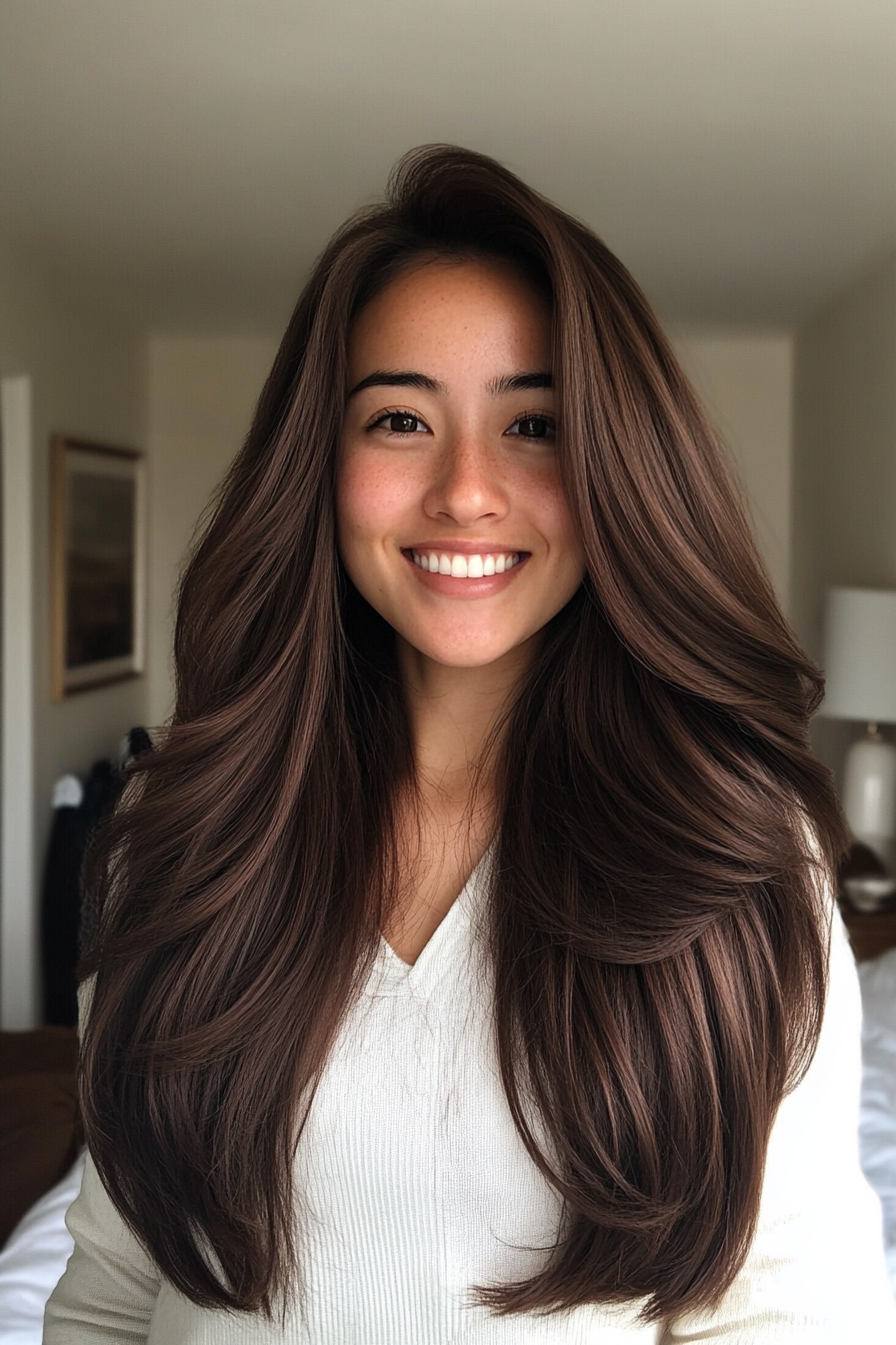9. Deep Mocha Long U-Cut (Haircuts For Long Brown Hair) - Haircuts For Long Brown Hair