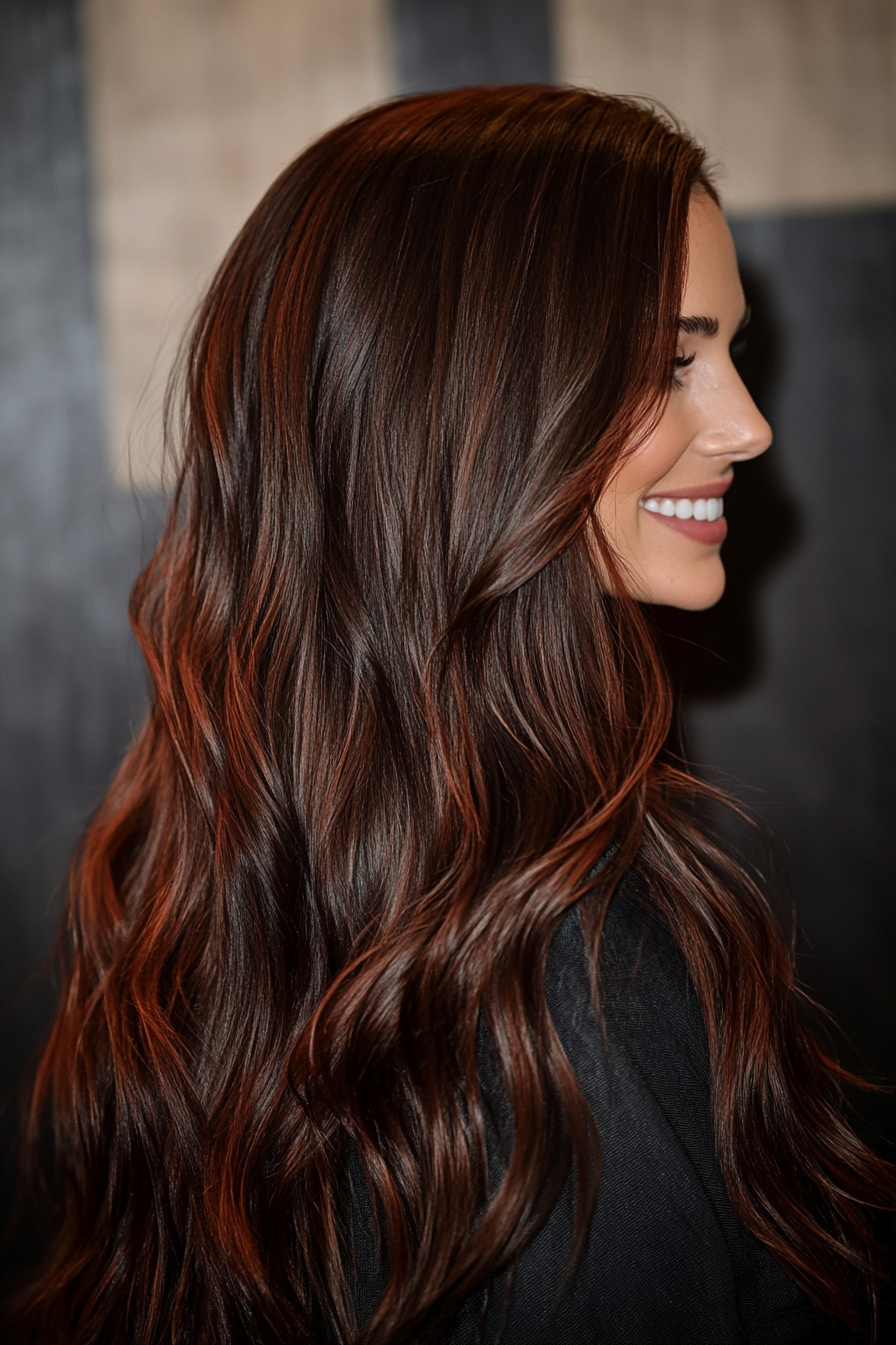 12. Dark Auburn Mermaid Waves (Haircuts For Long Brown Hair) - Haircuts For Long Brown Hair
