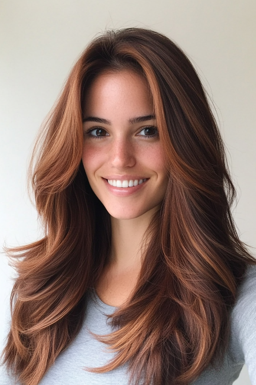 14. Chestnut Balayage with Layered Ends (Haircuts For Long Brown Hair) - Haircuts For Long Brown Hair