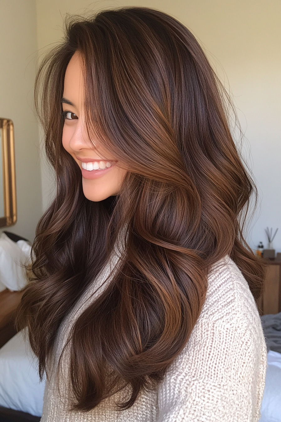 15. Deep Walnut S-Curve Waves (Haircuts For Long Brown Hair) - Haircuts For Long Brown Hair