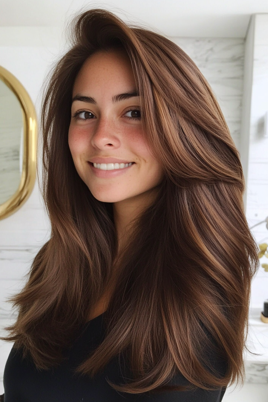 17. Ash-Toned Chestnut with Angled Layers (Haircuts For Long Brown Hair) - Haircuts For Long Brown Hair