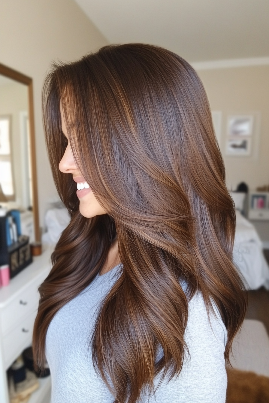 18. Rich Espresso Voluminous Blowout (Haircuts For Long Brown Hair) - Haircuts For Long Brown Hair
