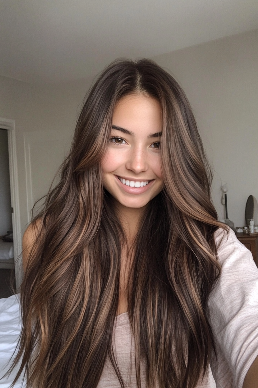 20. Subtle Ombre on Medium Brown Layers (Haircuts For Long Brown Hair) - Haircuts For Long Brown Hair