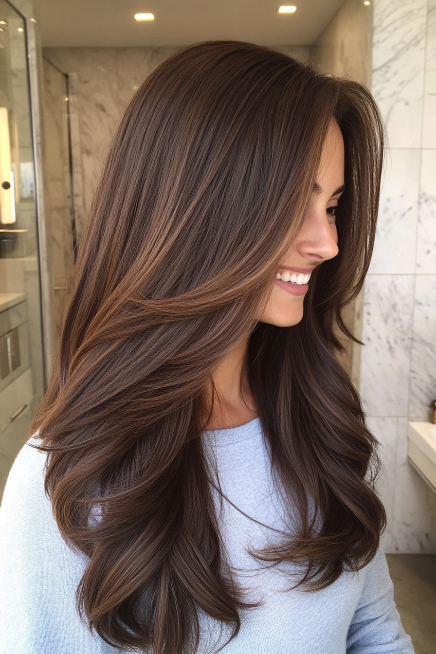 26. Deep Brown Hair with Tapered Layers (Haircuts For Long Brown Hair) - Haircuts For Long Brown Hair