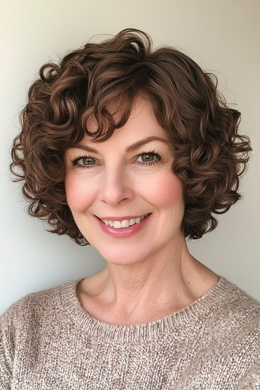 2. Soft Layered Bob in Chocolate Brown (Short Curly Hairstyles For Women Over 50) - Short Curly Hairstyles For Women Over 50