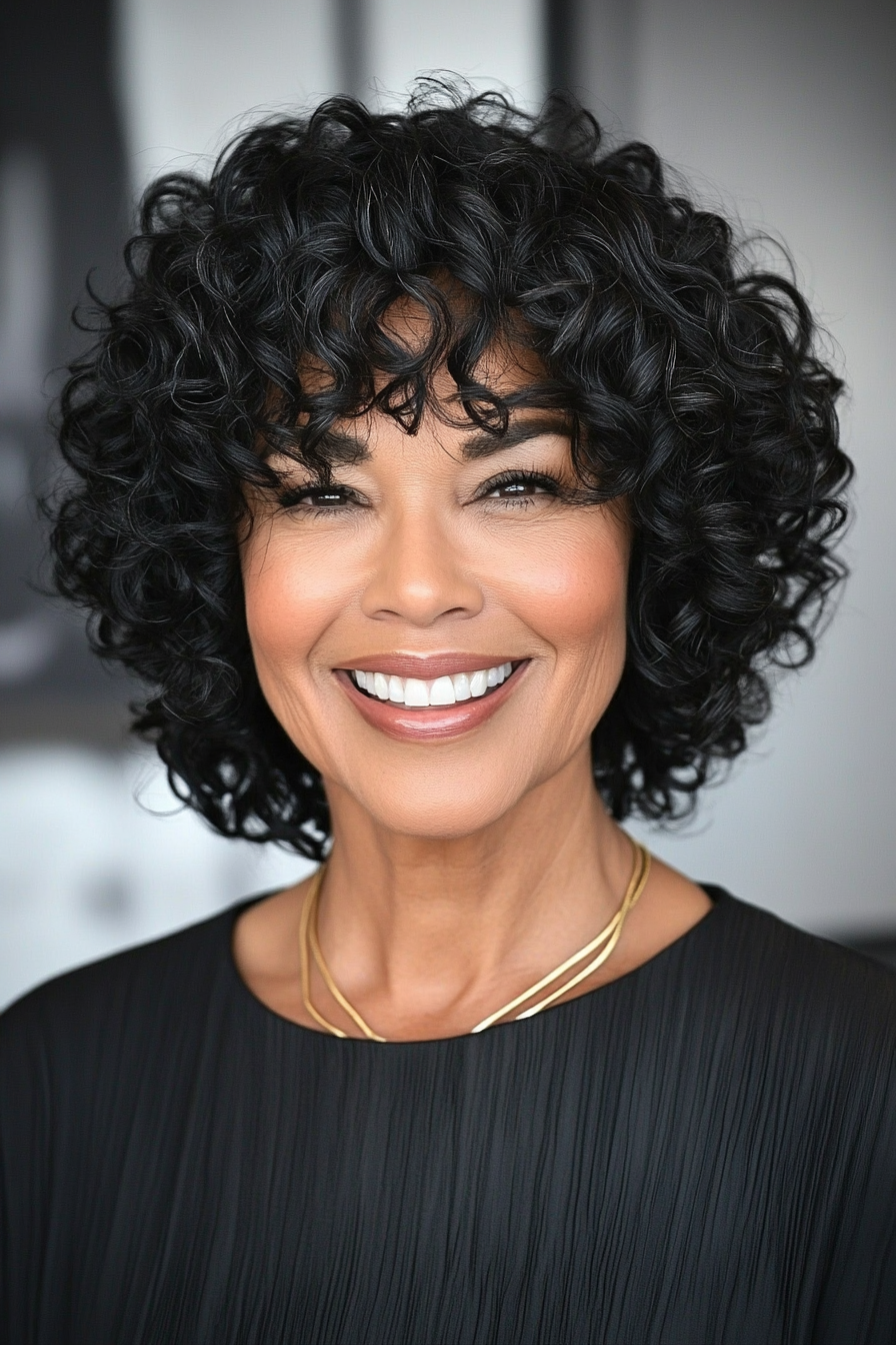 5. Tousled Curly Bob with Natural Black (Short Curly Hairstyles For Women Over 50) - Short Curly Hairstyles For Women Over 50