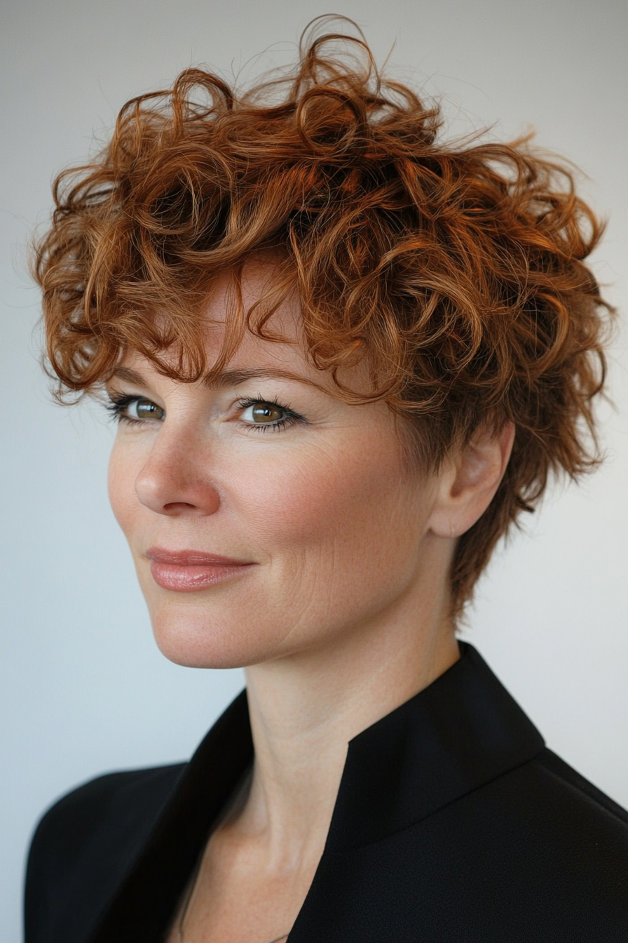6. Curly Crop with Subtle Caramel Highlights (Short Curly Hairstyles For Women Over 50) - Short Curly Hairstyles For Women Over 50