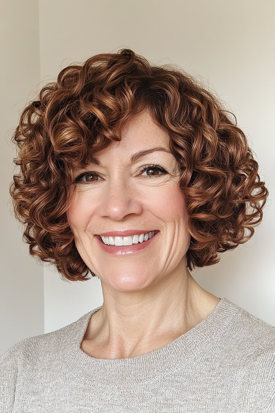 7. Rounded Bob in Deep Chestnut (Short Curly Hairstyles For Women Over 50) - Short Curly Hairstyles For Women Over 50