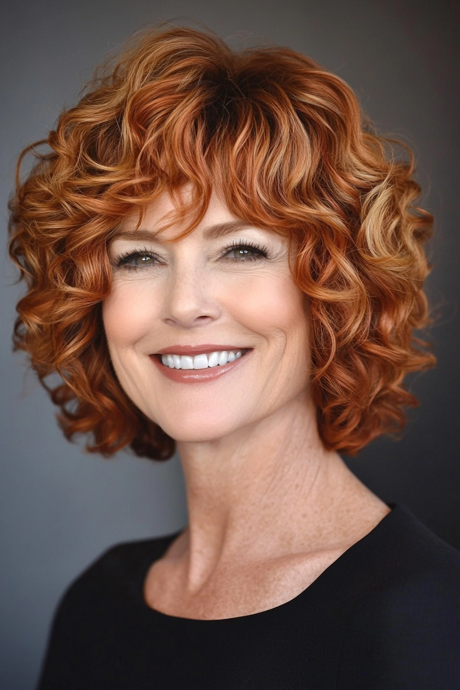 12. Short Layered Shag in Copper Red (Short Curly Hairstyles For Women Over 50) - Short Curly Hairstyles For Women Over 50