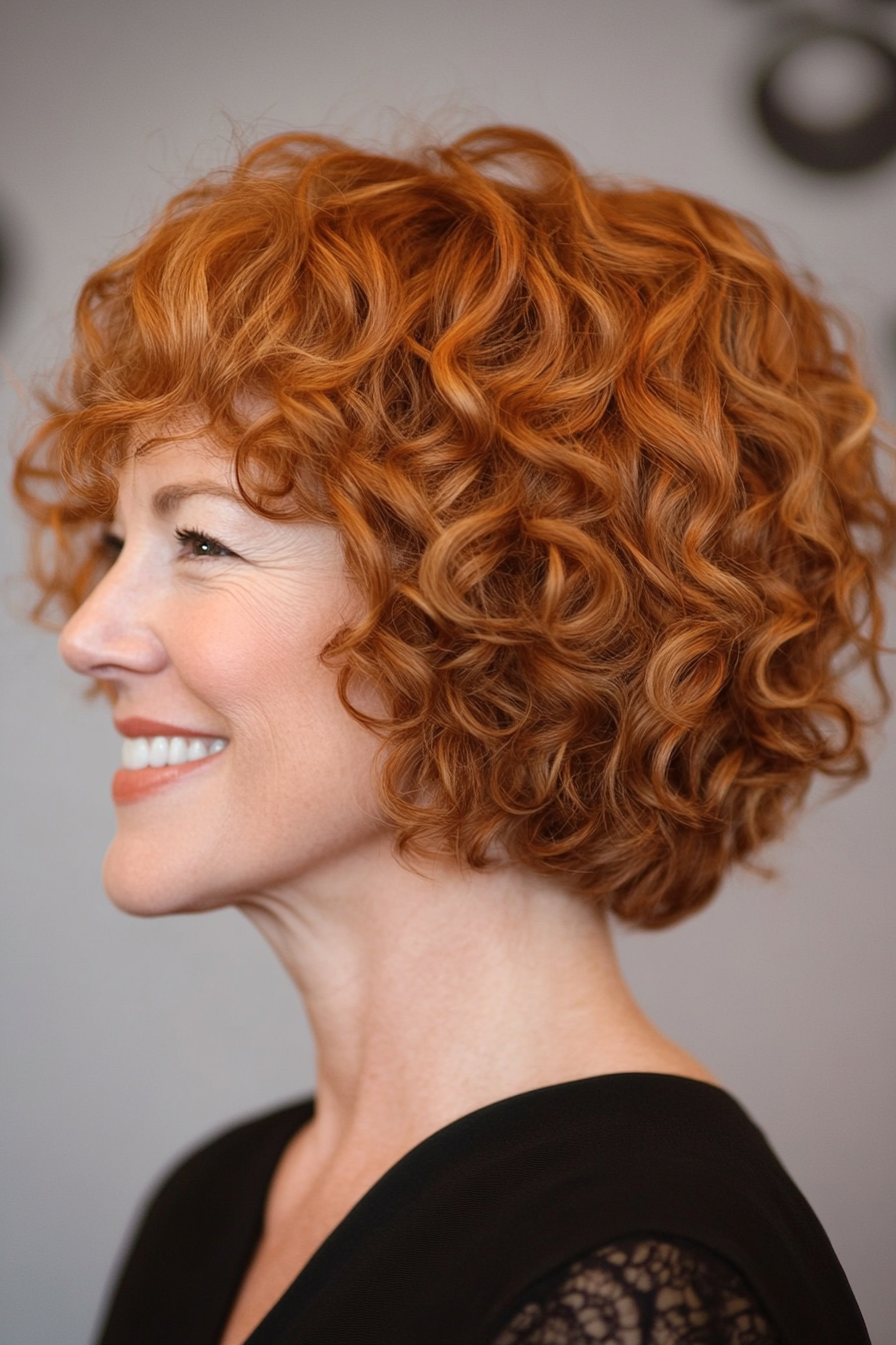 13. Chin-Length Curly Cut with Warm Auburn (Short Curly Hairstyles For Women Over 50) - Short Curly Hairstyles For Women Over 50