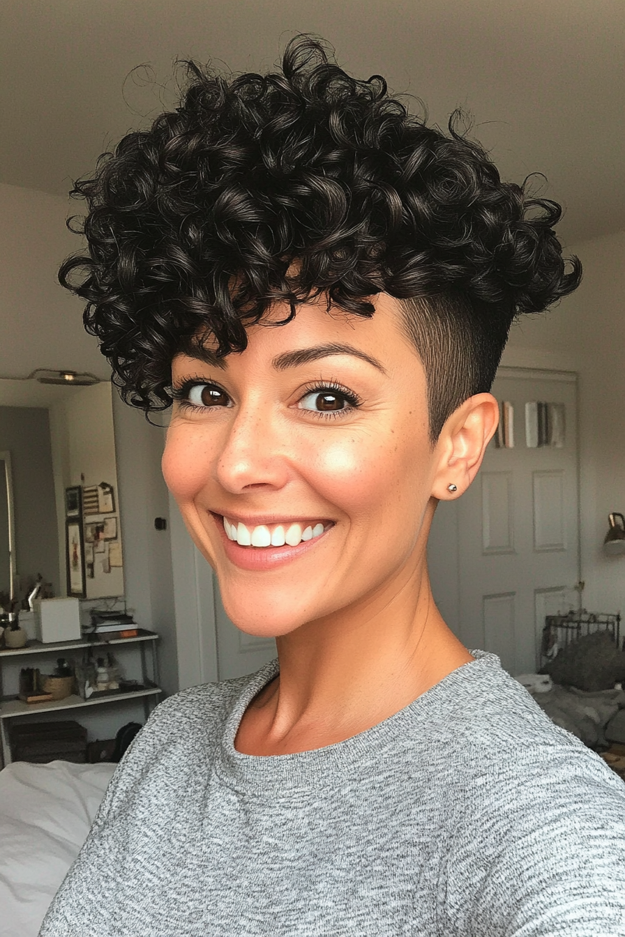 15. Curly Pixie Undercut in Chocolate Black (Short Curly Hairstyles For Women Over 50) - Short Curly Hairstyles For Women Over 50
