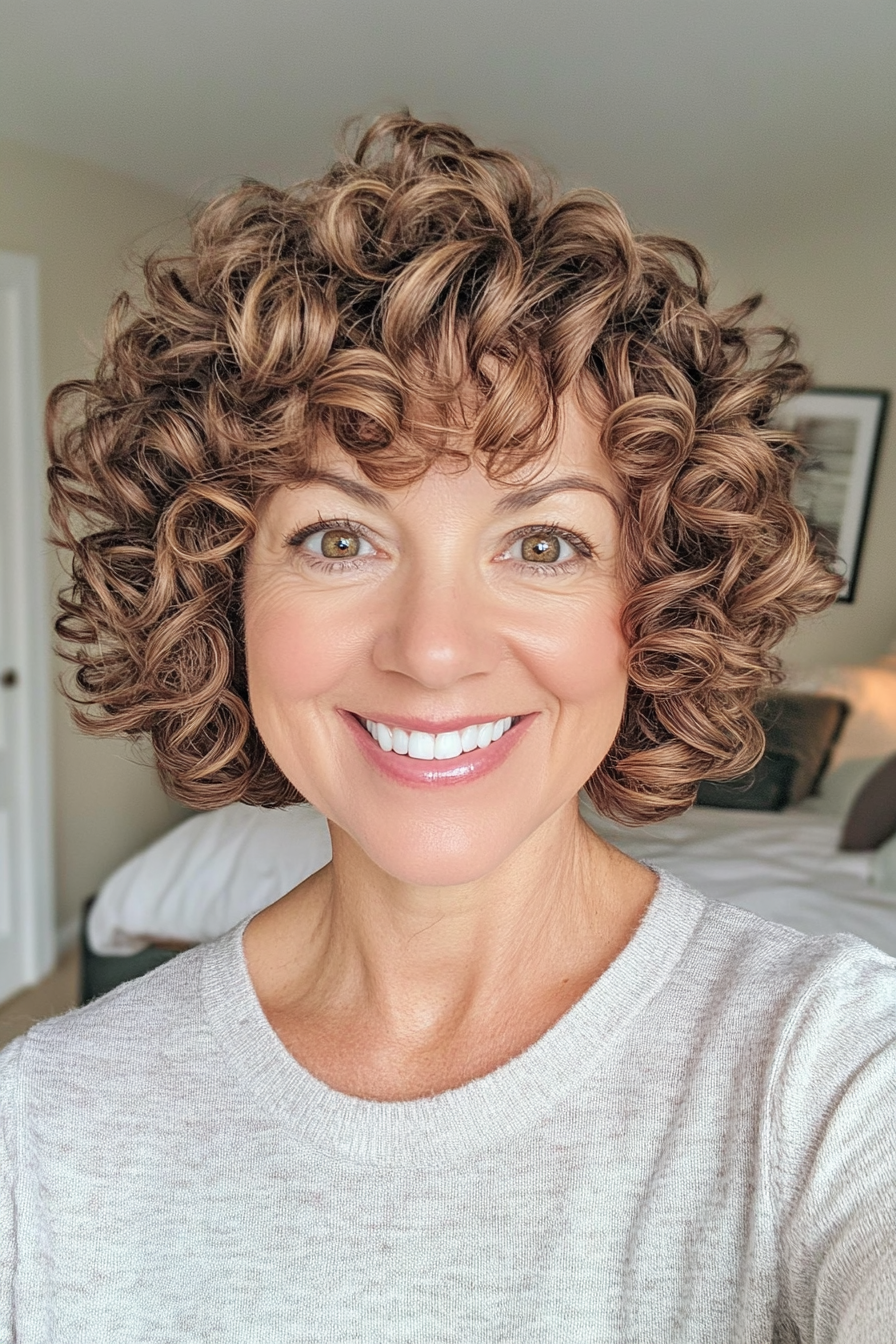 20. Short Spiral Cut in Neutral Brunette (Short Curly Hairstyles For Women Over 50) - Short Curly Hairstyles For Women Over 50