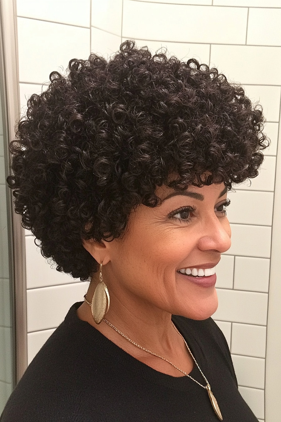24. Curly Tapered Afro in Rich Espresso (Short Curly Hairstyles For Women Over 50) - Short Curly Hairstyles For Women Over 50