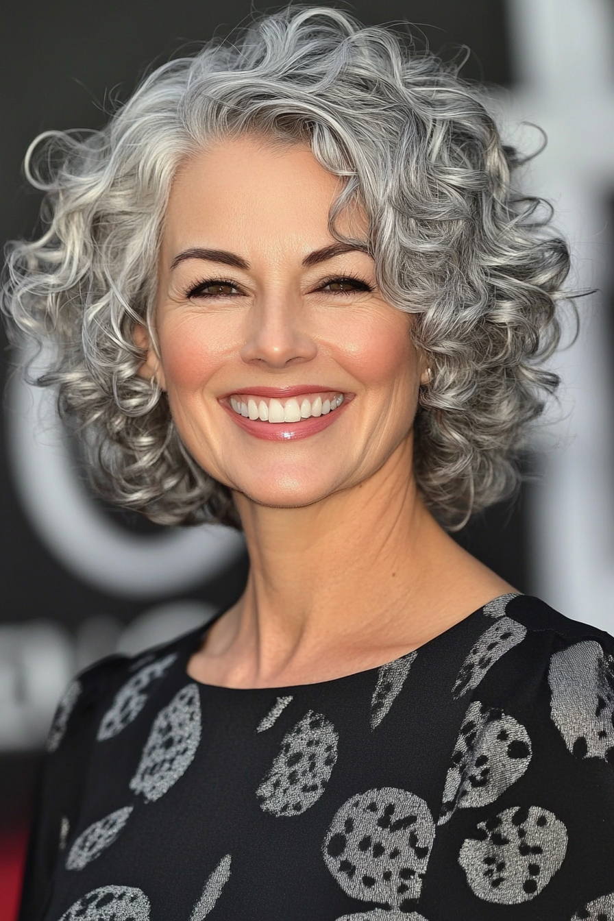 27. Short Layered Cut in Pearl Gray (Short Curly Hairstyles For Women Over 50) - Short Curly Hairstyles For Women Over 50